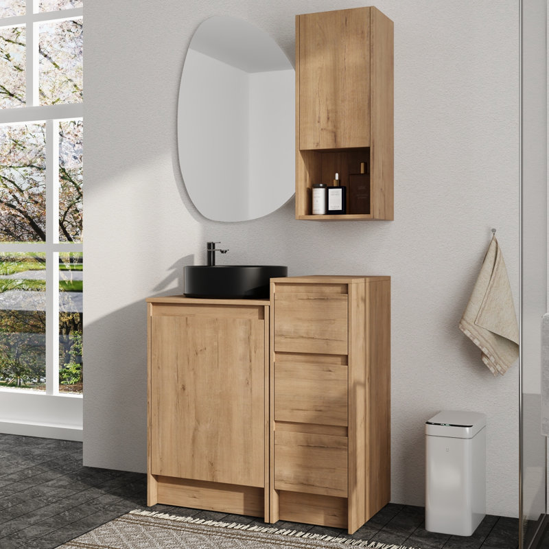 Vowar 32'' Free standing Single Bathroom Vanity With Ceramic Vanity Top and 12''Bathroom Wall Cabinet Storage, Black