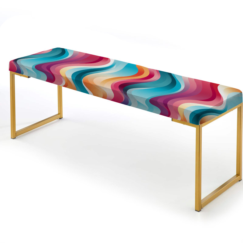 Banc rembourré éclectique doré, Poupart Striped Rainbow Rhythm