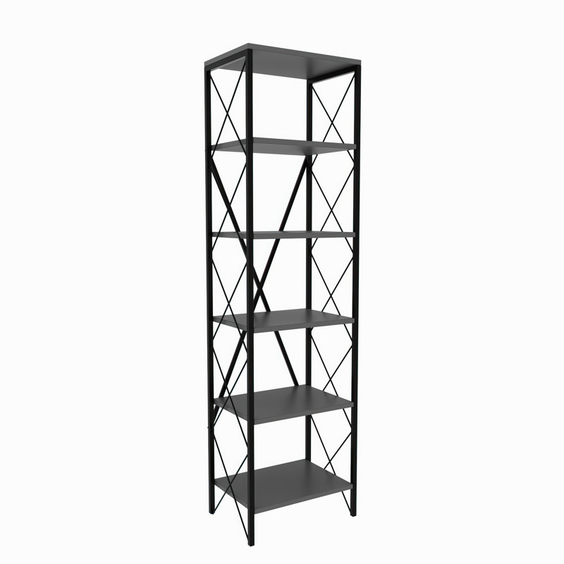 Baugus 180cm H x 50cm W Standard Bookcase, Black/Anthracite