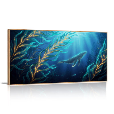 Whale Swimming in Glowing Underwater Kelp Forest Canvas Wall Art