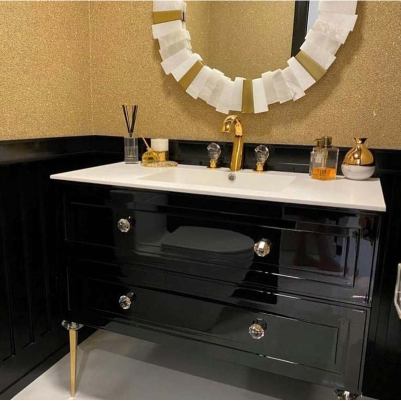 Alma 42.25" Wall Mounted Single Bathroom Vanity with Top, Nero Black