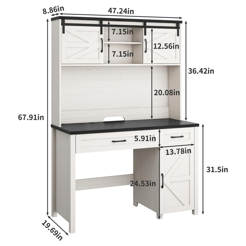 Bureau de direction, bureau d'ordinateur avec tiroirs et armoire de rangement Farmhouse, Noir, noir, noir, noir