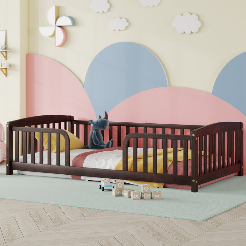 Lit pour tout-petit Montessori, structure en bois de pin (espresso, simple), Lit simple, Espresso