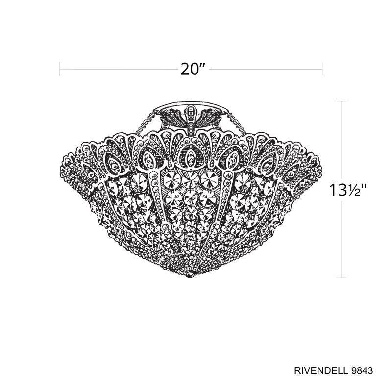 Rivendell 6 Light 20In X 13.5In Semi-Flush Mount In Heirloom Gold And Radiance Crystal, Heirloom Gold