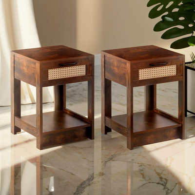 Table de chevet moderne en bois massif avec tiroir et table de chevet Modern (ensemble de 2)