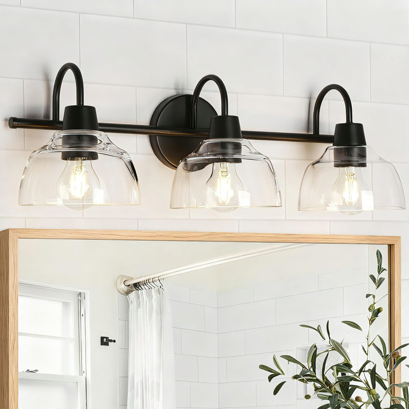 Modern Contemporary 3-Light Black Bell Bathroom Vanity Light Dimmable