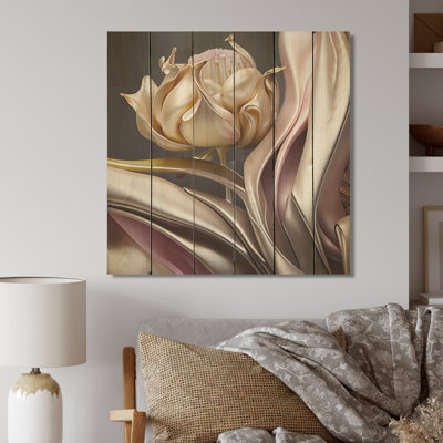 Fleurs glamour élégantes en or et taupe II - impression sans cadre sur bois