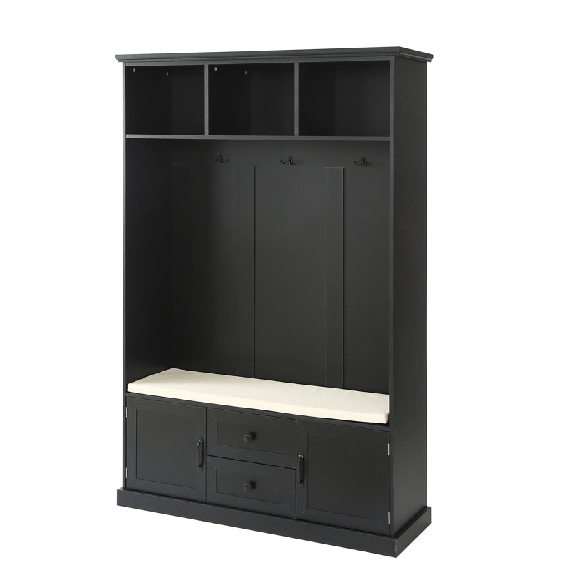 Rafkind Hall Tree with Bench  with 3 Hooks , Coat Hanger, Entryway Bench, Storage Bench, 3-in-1 Design, Black