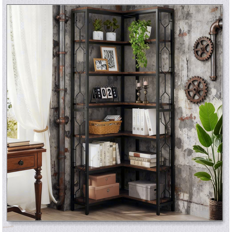 78.7 Inch Tall 7-Tier Industrial Corner Bookshelf with Spacious Shelves and Modern Design, Perfect for Home and Office Use