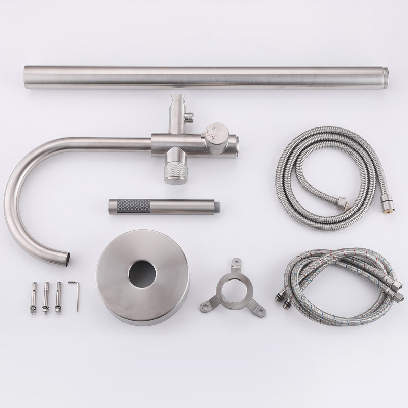 Thermostatic 316 Stainless Steel Single Handle Floor Mounted Tub Faucet,Freestanding Tub Filler With Handshower