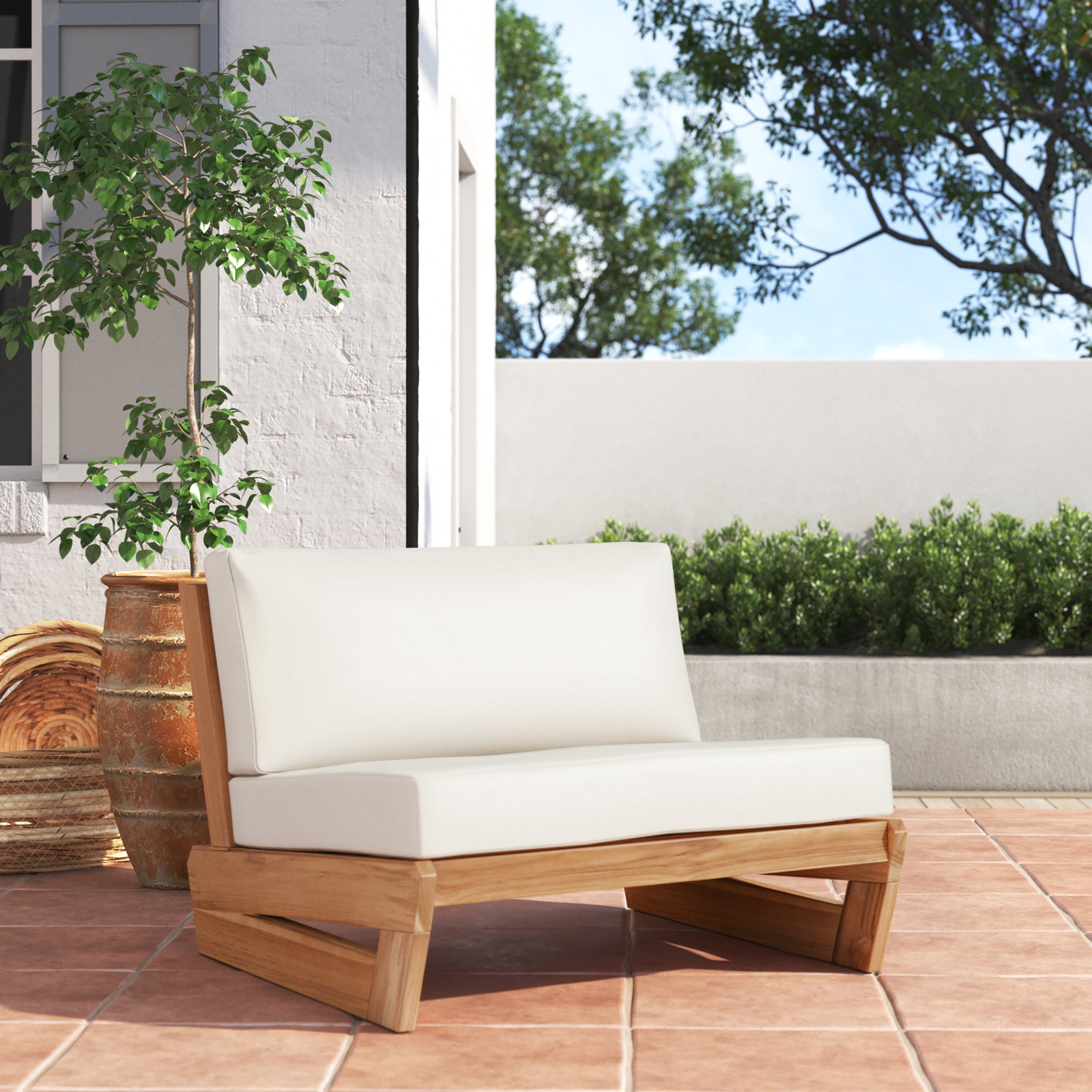 Despina Teak Patio Chair with Cushions, Beige
