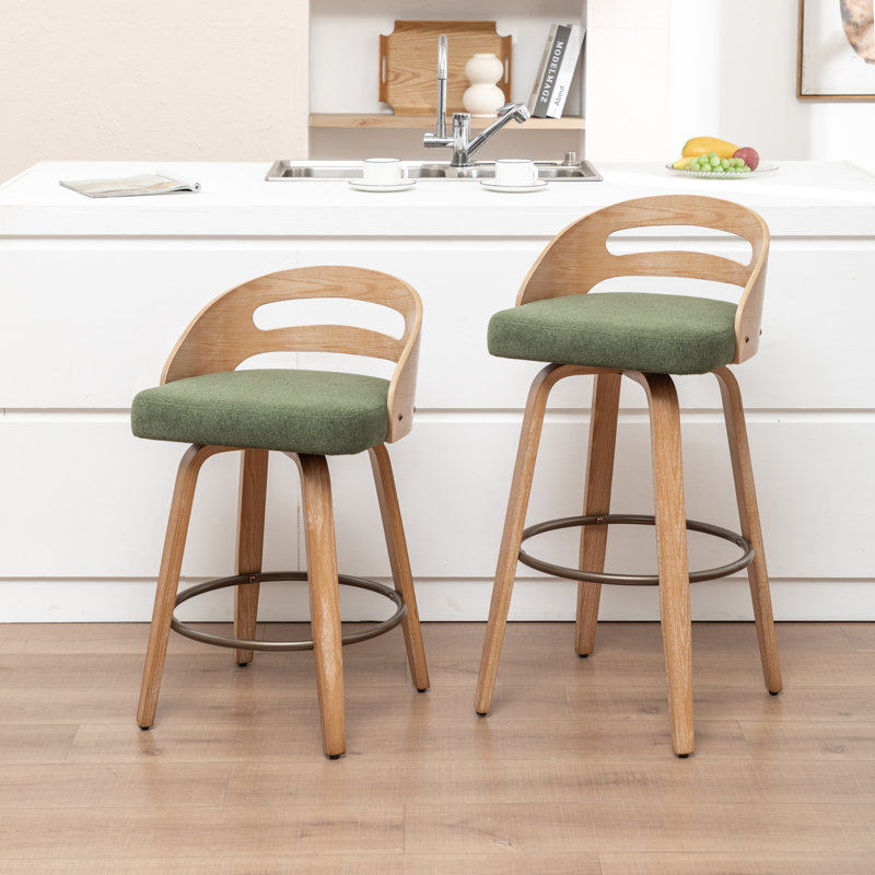Tabourets de comptoir pivotants en lin rembourrés, Tabouret de comptoir (siège d'une hauteur de 25,1, Vert