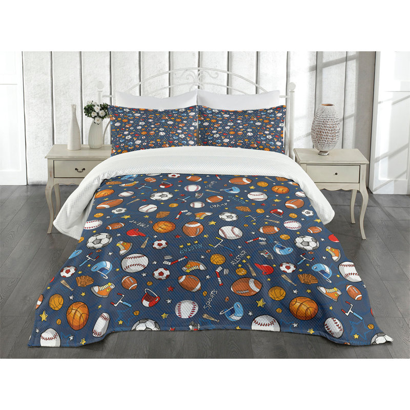 Twin Kids Sports Themed Blue Polyester Bedspread Set