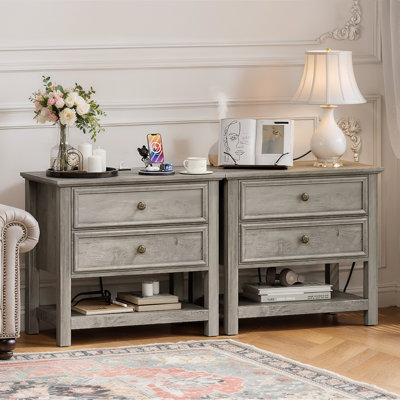  Modern 26.7''W 2-Drawer Nightstand With Charging Station And Open Shelf(Set Of 2)