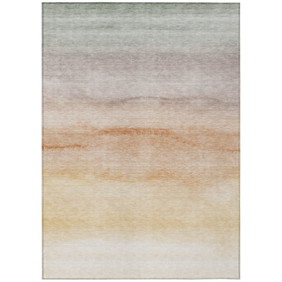 10' X 14' Coral Striped Washable Indoor Outdoor Area Rug