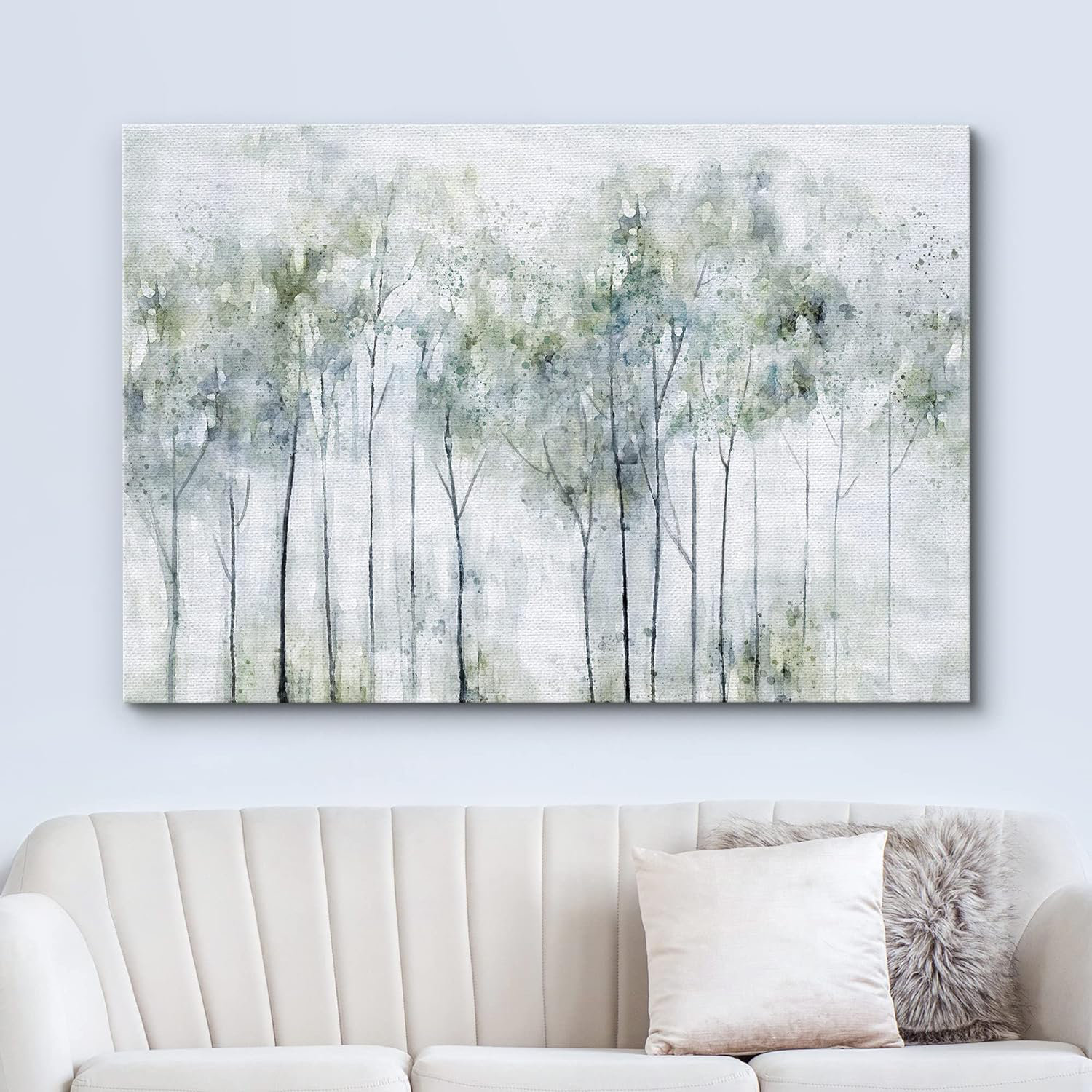 IDEA4WALL Abstract Forest Pastel Watercolor Painting Green Trees