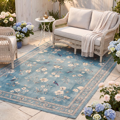 Tapis Baryte Floral bleu sarcelle crème beige antidérapant à poils courts, lavable, pour l'intérieur et l'extérieur, adapté aux animaux de compagnie, salon, chambre, salle à manger, entrée, couloir, bureau