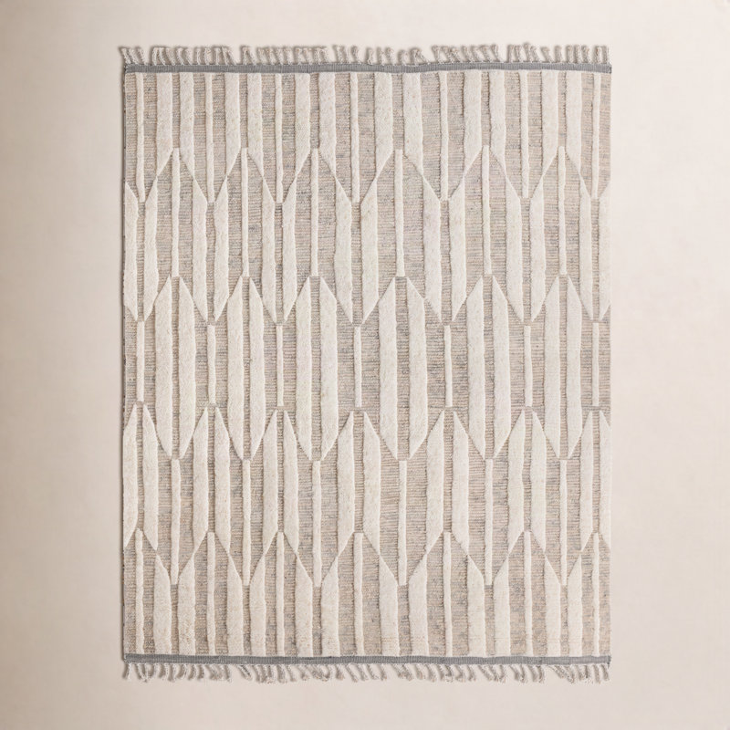 Tapis beige / ivoire en laine noué à la main Wesler, Rectangle 9 pi x 12 pi