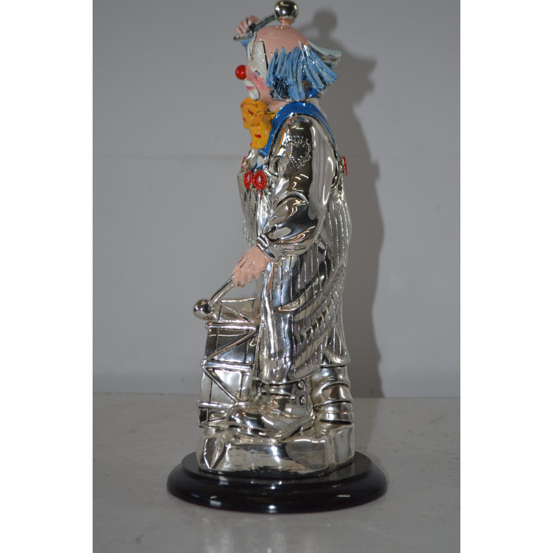 Kristopher Clown Plays the Drams Resin Statue Silver finish - Size: 6"L x 6"W x 16"H.