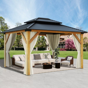 Outdoor Solid Wood Patio Hardtop Gazebo(incomplete box 3 of 5 )