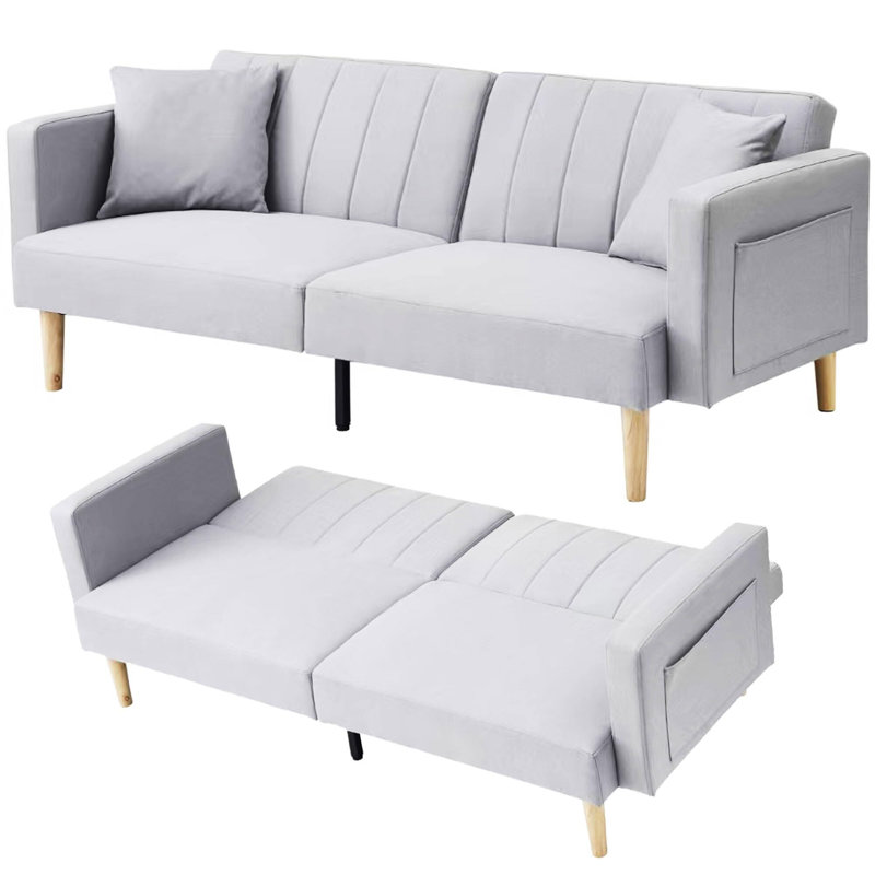 Abdulkadyr 78.74'' Upholstered Tight Back Convertible Sofa, Light Gray 100% Linen