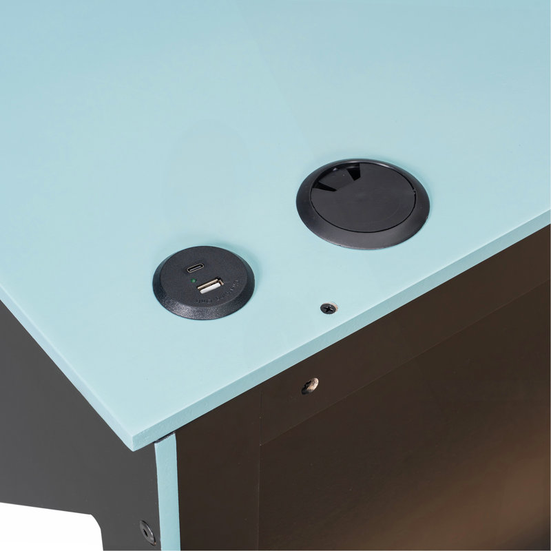 Lit de jour en bois pleine grandeur avec lit gigogne simple, bureau et port USB, bleu nuage, Bleu nuage