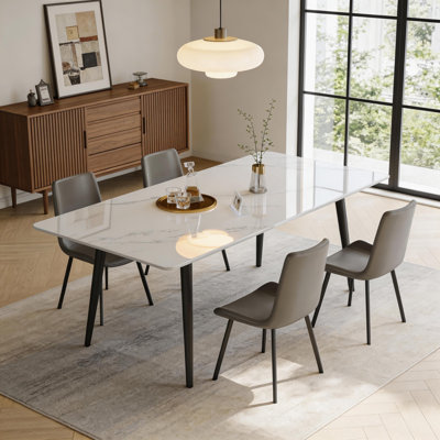 Modern Dining Table with Sintered Stone Top, White Matt Finish and Robust Carbon Steel Legs Fast Dispatch From UK Warehouse – Dispatched Within 2 Days