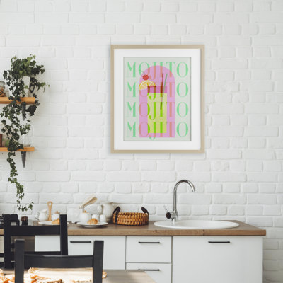 Retro Pastel Mojito Framed Print Under Glass, design by Lil' Rue