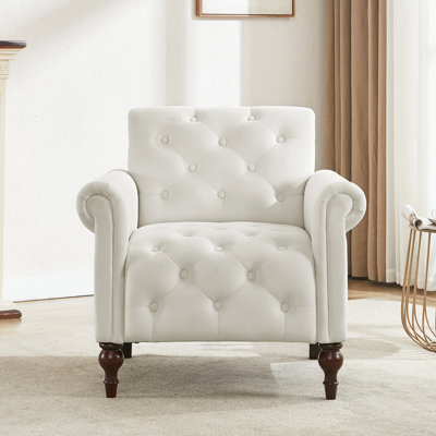 Chaise d'appoint capitonnée à boutons avec accoudoirs roulés pour le salon, la chambre à coucher