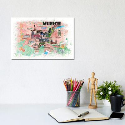 Munich Bavaria Illustrated Map by Markus & Martina Bleichner - Painting on Canvas