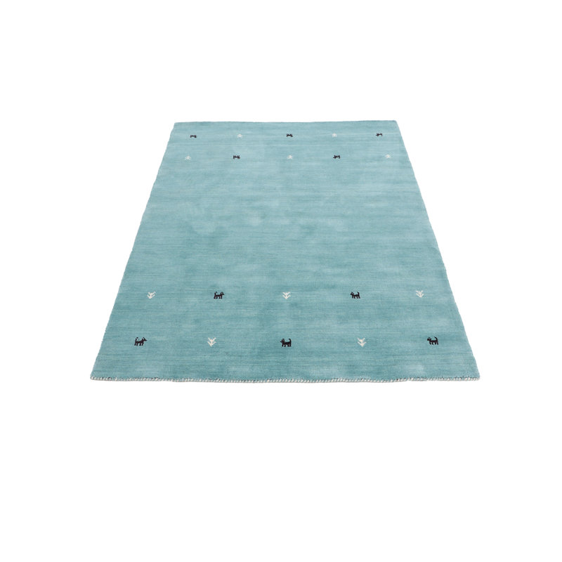 Handwoven Wool Gabbeh Uni Turquoise Rug, Rectangle 80 x 150cm
