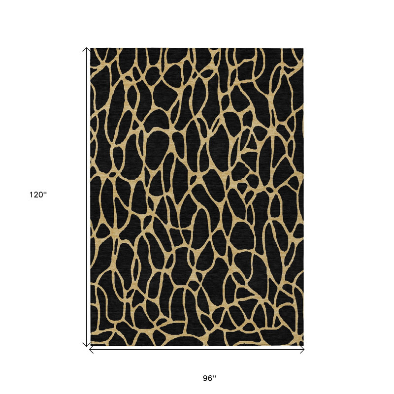 Tapis intérieur / extérieur géométrique lavable noir et doré 8 pi x 10 pi