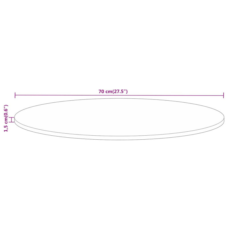 vidaXL Table Top Natural Solid rough mango wood Table Top Round, 1.5cm H x 70cm W