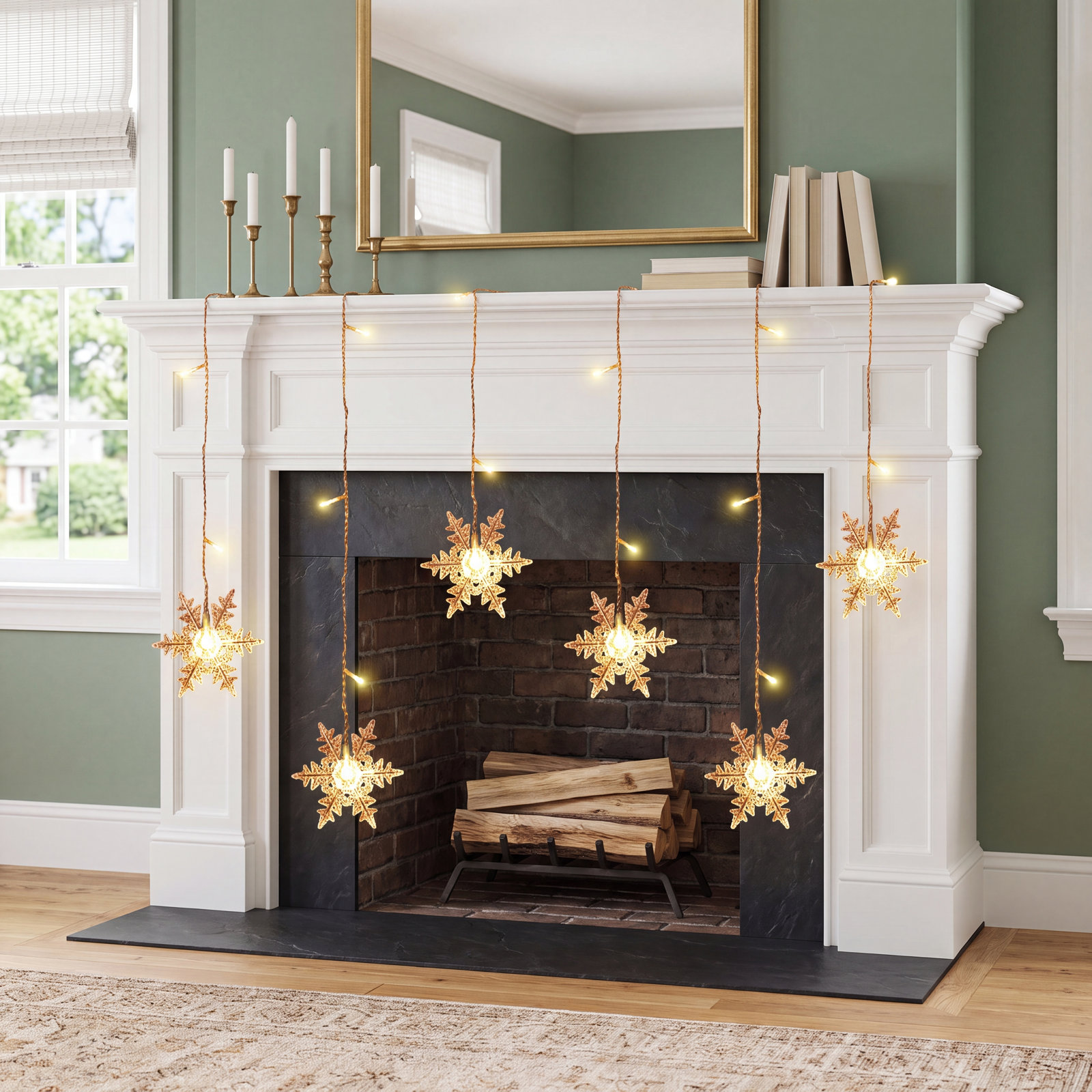 11.5' Snowflake LED String Lights, Warm