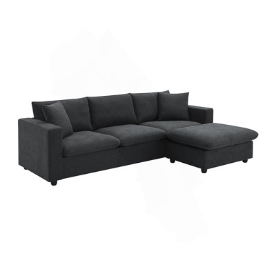 Ensemble de canapé modulaire 100,4 x 64,6 po, ensemble de canapé en L avec 2 coussins gratuits, ensemble de canapé en tissu de polyester à 4 places avec repose-pieds convertible