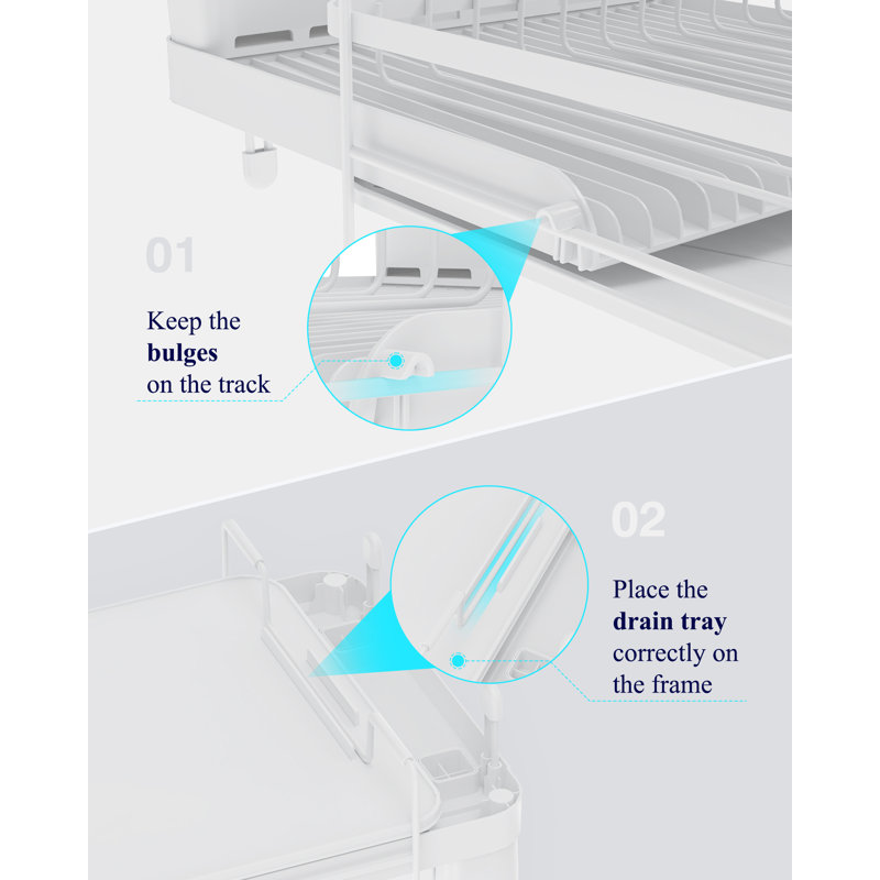 Large Dish Drying Rack - Extendable Dish Rack, Multifunctional Dish Rack for Kitchen Counter, Anti-Rust Dish Drainers with Cutlery & Cup Holders 19.2"-26.7" L x 12.9" W, White