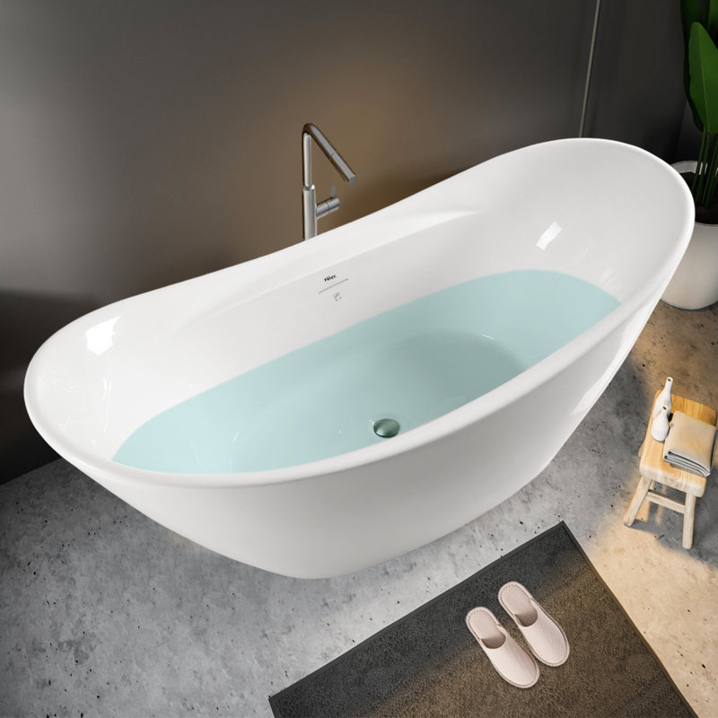 FerdY Boracay 67" Acrylic Freestanding Bathtub, With Brushed Nickel Drain