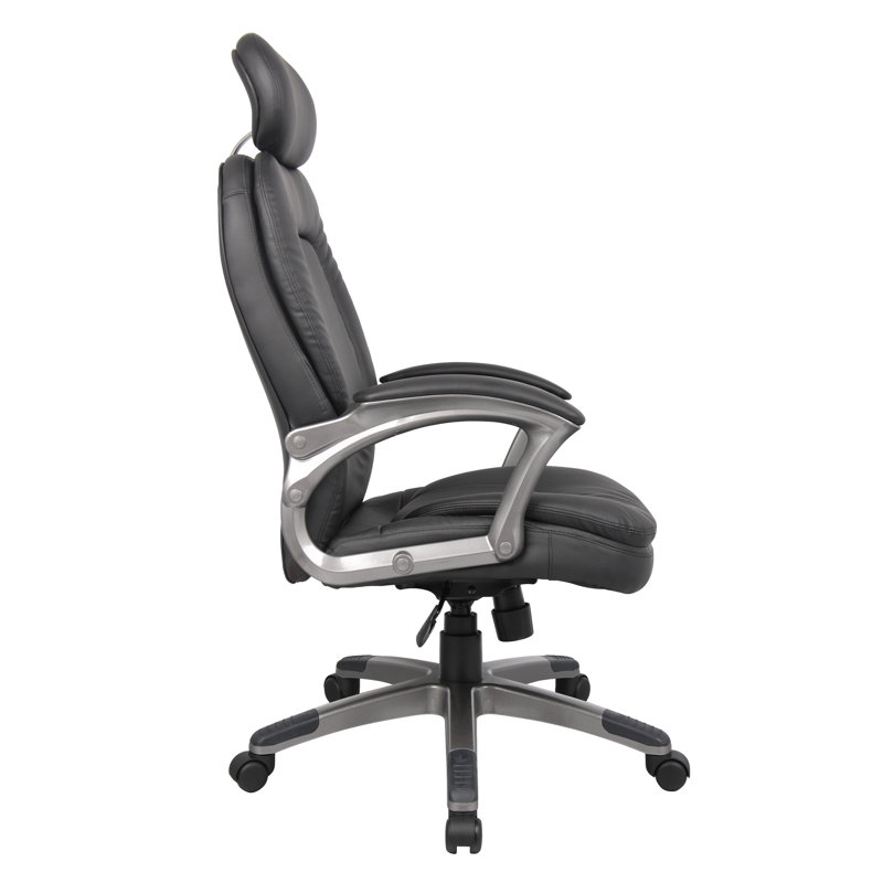 Pewter Finish High-Back Executive Leather Swivel Chair with Pillow Top
