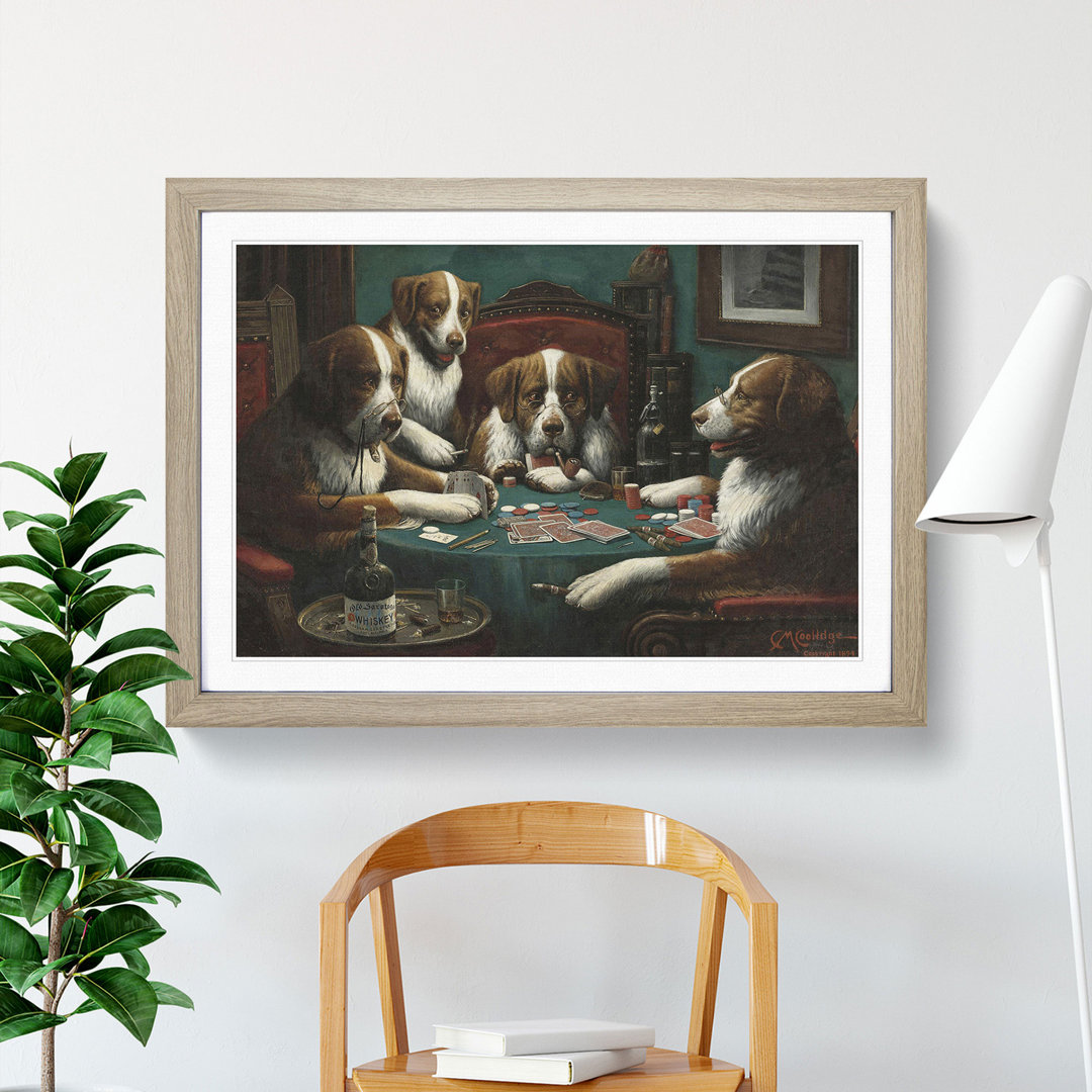 Dogs Playing Poker by Cassius Marcellus Coolidge - Framed Print