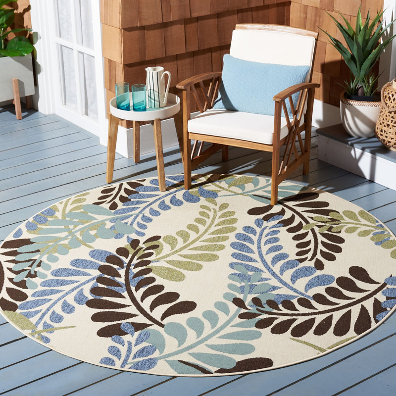 Devien Performance Floral Indoor/Outdoor Area Rug, Round 6'7"