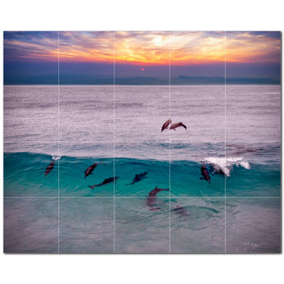 Murale décorative en céramique 12 "x 12" Dolphin Photo