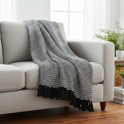 Patterned Cotton Throw Black/White 50"X60"