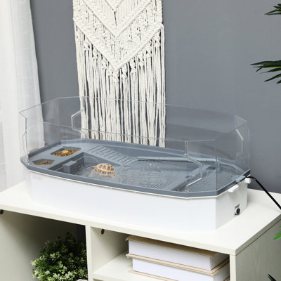 Aquarium blanc en polypropylène reptile - zones multifonctionnelles, 24,5 po x 12,05 po, ensemble de démarrage 9 tortues avec filtration et zone de plongée l 24,5 po x l 12,05 po