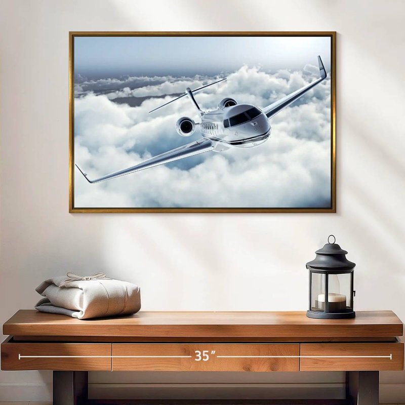 Jet privé de luxe volant, Cadre flottant doré, 25 po x 17 po
