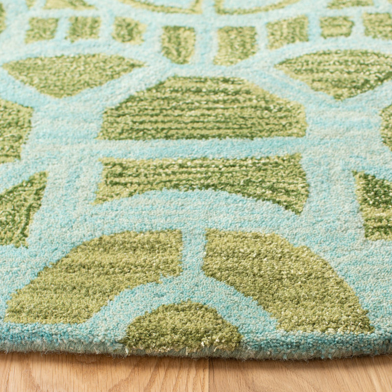Eaton Wyndham Hand Tufted Wool/Viscose Geometric Rug in Turquoise / Green, Round 7'