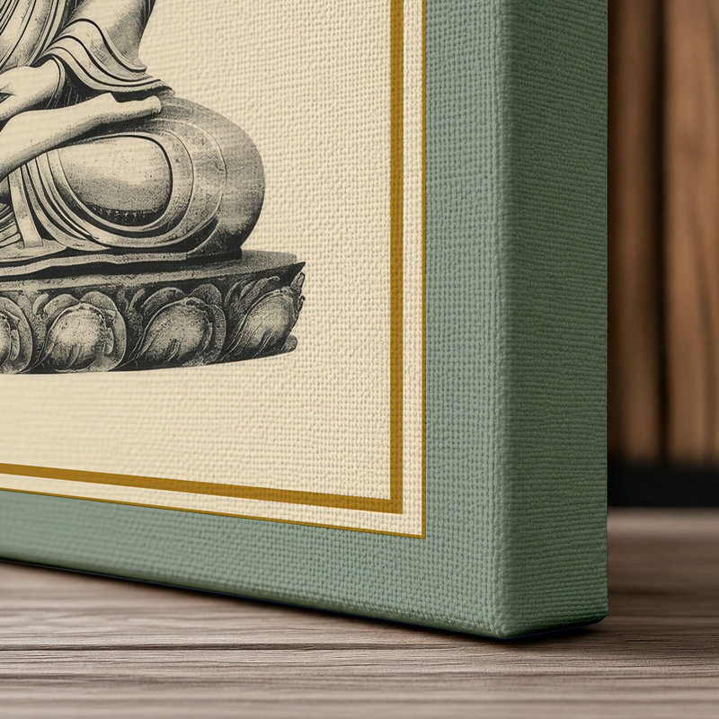 Buddha in Meditation Japandi - Wrapped Canvas, 30x20 - 76.2 x 50.8 cm, Sage Border