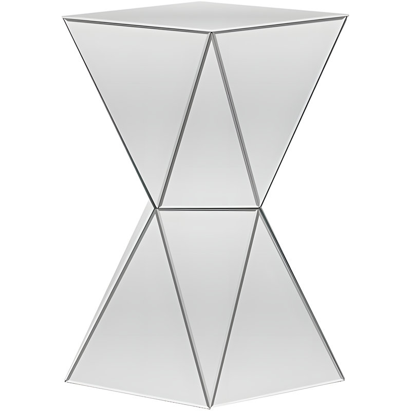 Contemporary Multi-Faceted Mirrored Side Table With Beveled Edge Glass, Mdf Construction
