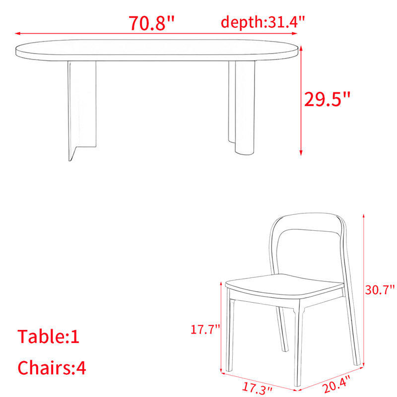 Chinese retro style oval dining table set, 29.5"H x 70.8"L x 31.4"W