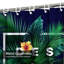 Rideau de douche abstrait vert à motif de feuilles de palmier tropical avec 12 crochets-787321921