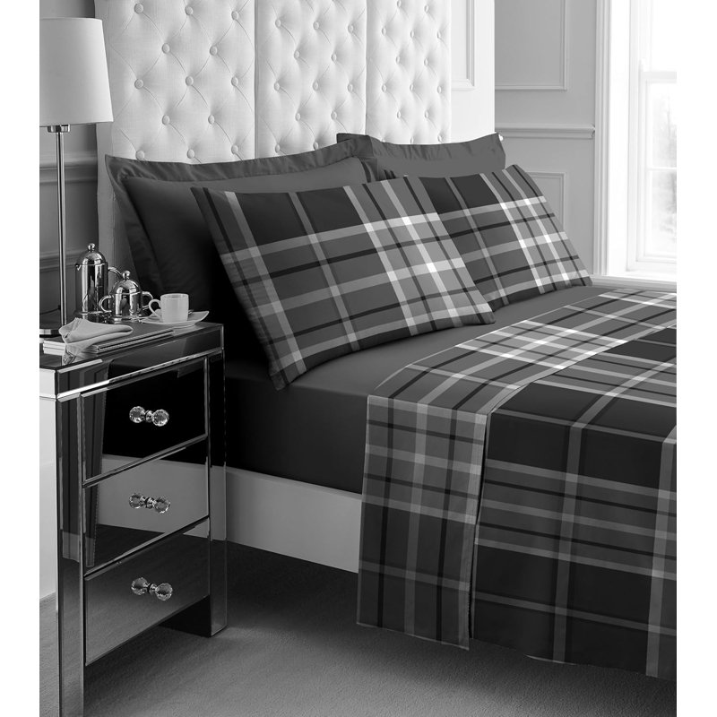 SOFT TOUCH PRINTED SHEET SETS, Double, Ferdi Tartan Check/Grey